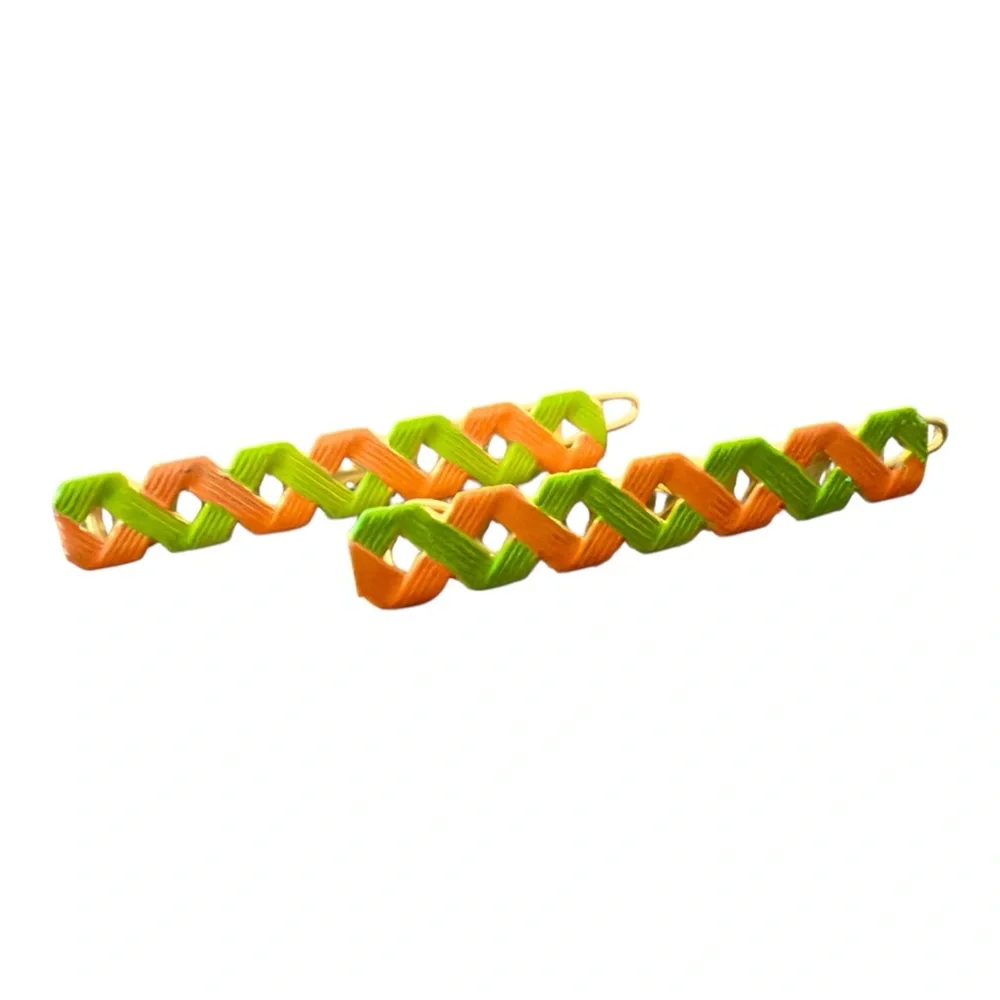 Vintage 70’s Retro French Hair Clips‎ Green & Orange , Unworn